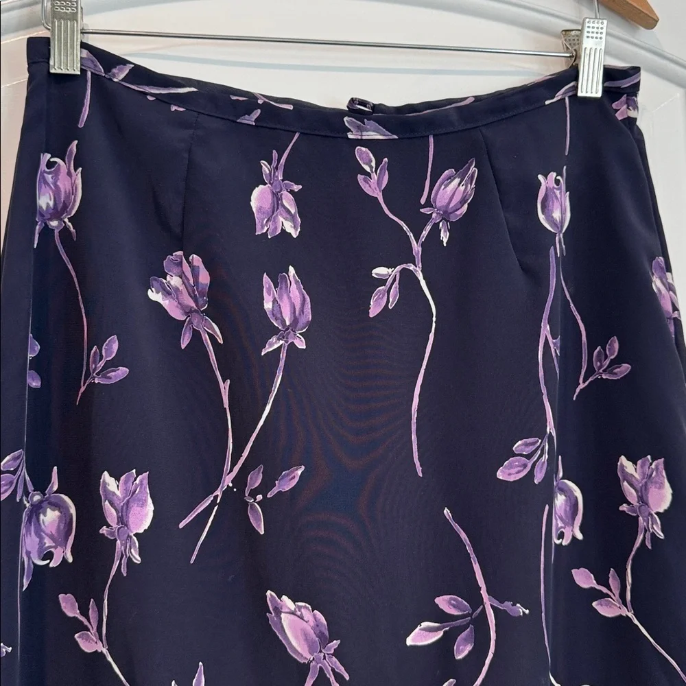Vintage Maren A-Line Navy & Purple Floral Flowy Maxi Skirt Size 10